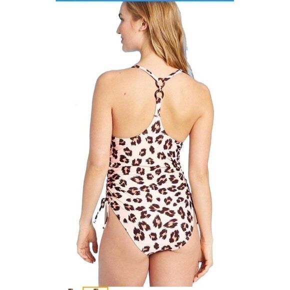 Kona Sol Leopard Print Tortoise Ring One-Piece Bathingsuit Women's Size Large - Picture 2 of 5